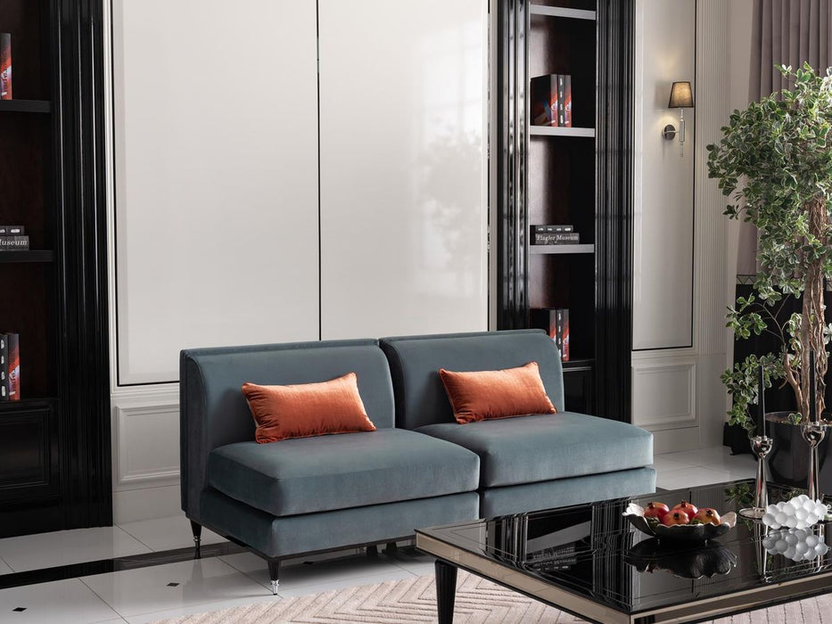 AICO La Francaise Armless Chair in Azure/Black - Bargain Furniture (Detroit, MI)