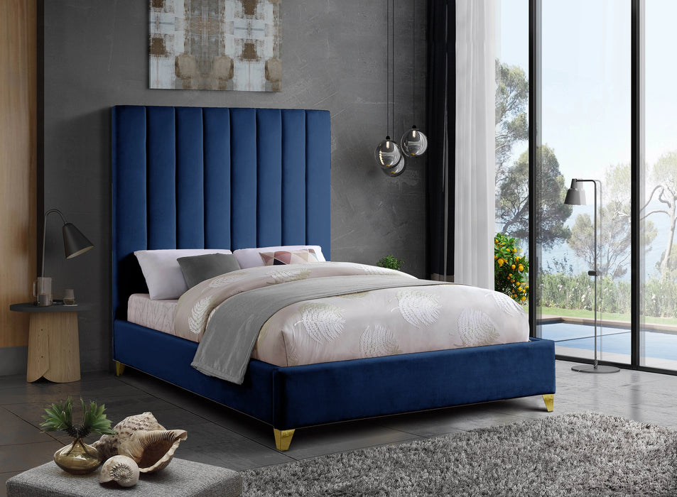 Via Navy Velvet King Bed