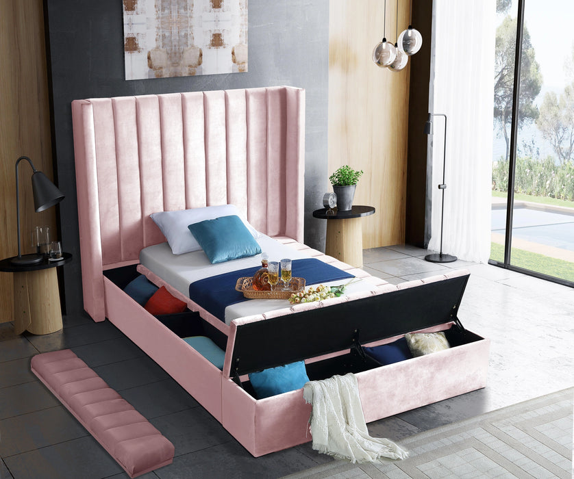 Kiki Pink Velvet Twin Bed (3 Boxes)