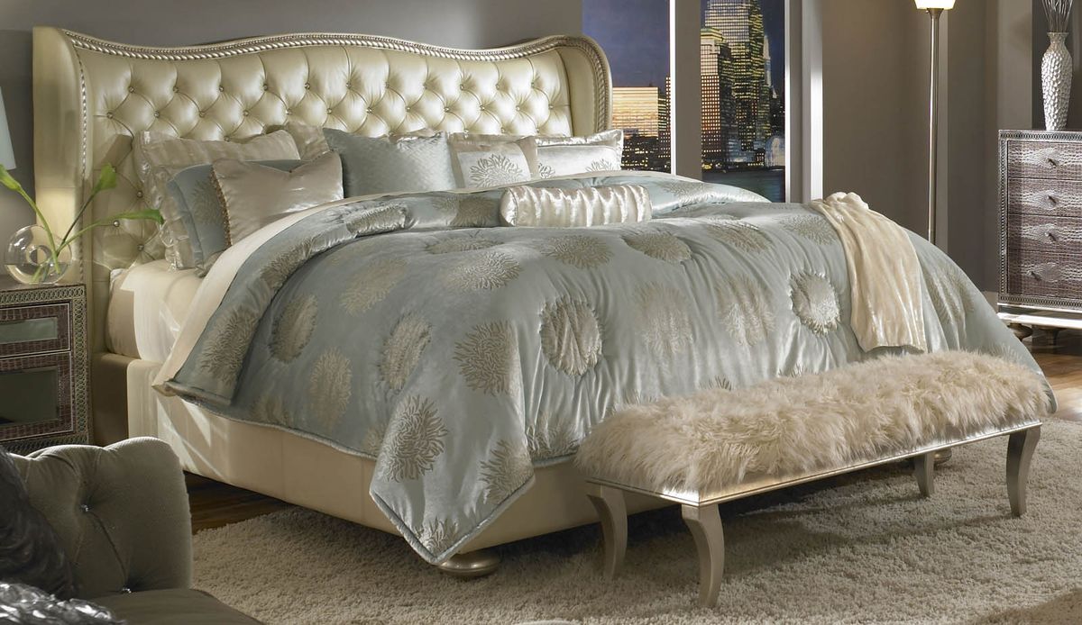 AICO Hollywood Swank Cal King Upholstered Platform Bed in Pearl - Bargain Furniture (Detroit, MI)