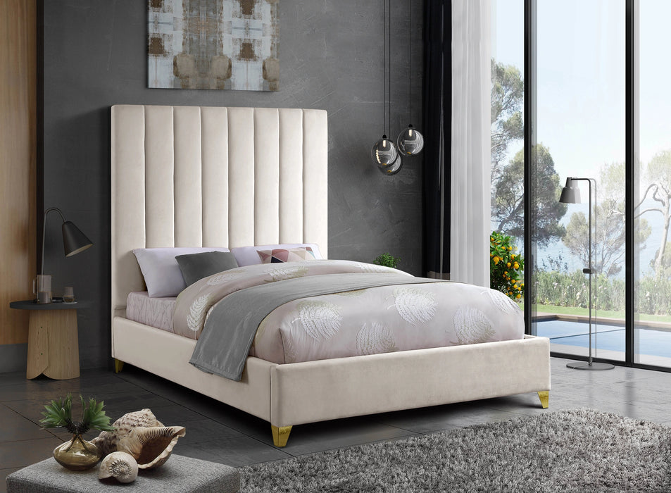 Via Cream Velvet Queen Bed