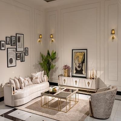 AICO Carmela Cocktail Table in Shimmer Ivory - Bargain Furniture (Detroit, MI)