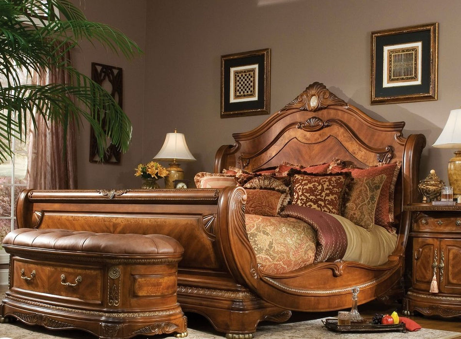 AICO Cortina King Sleigh Bed in Honey Walnut - Bargain Furniture (Detroit, MI)