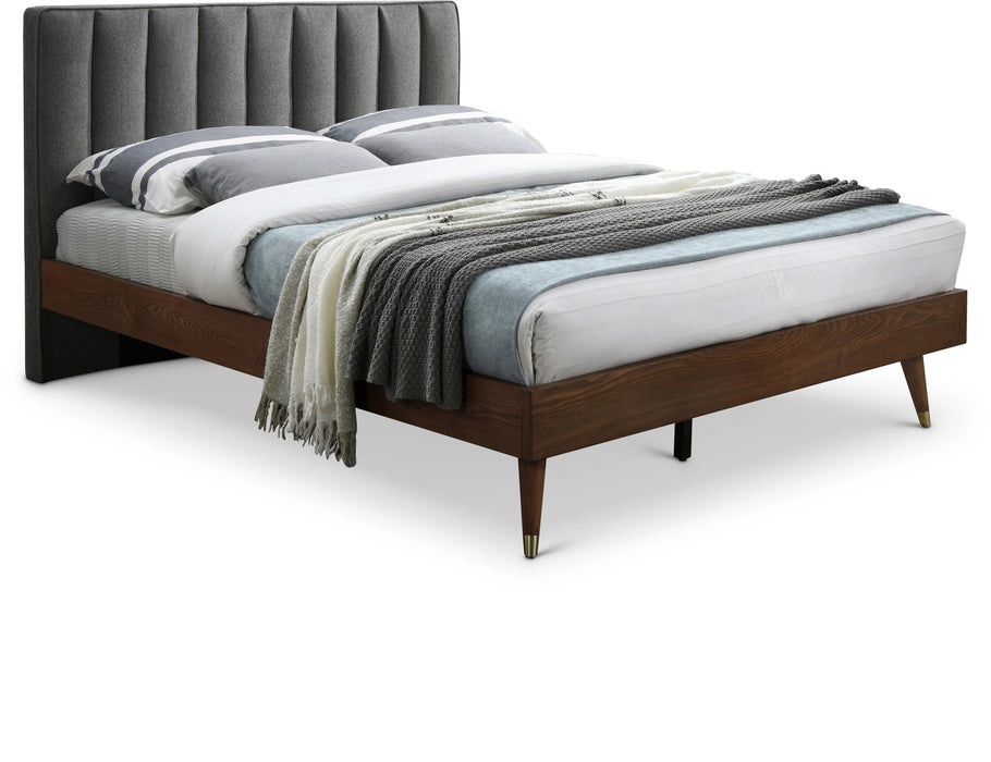 Vance Grey Linen Fabric King Bed (3 Boxes)