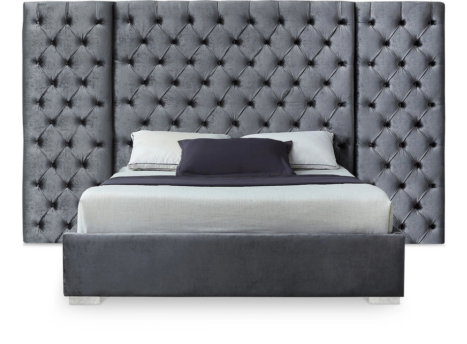 Grande Grey Velvet Queen Bed (3 Boxes)