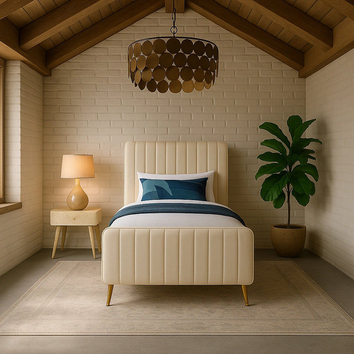 Zara Cream Velvet Twin Bed (3 Boxes)