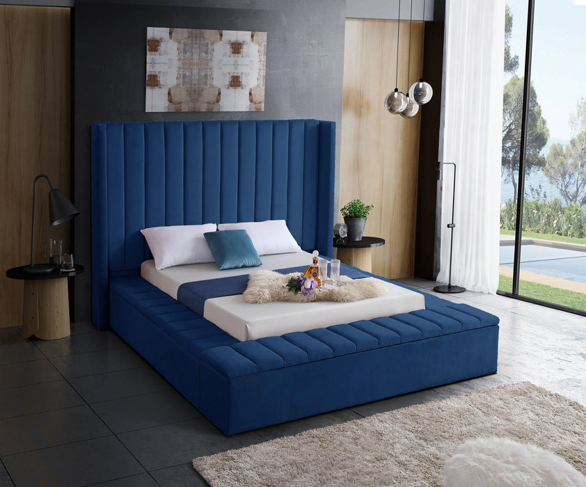 Kiki Navy Velvet Queen Bed (3 Boxes)