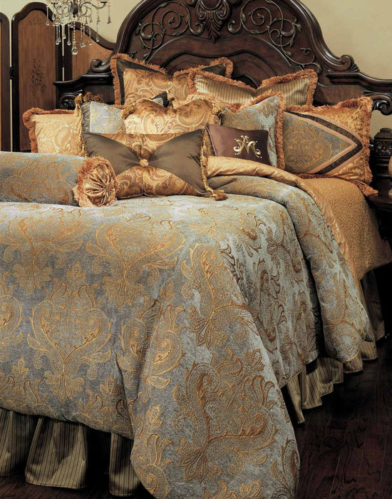 AICO Elizabeth13-pc King Comforter Set in Aqua - Bargain Furniture (Detroit, MI)