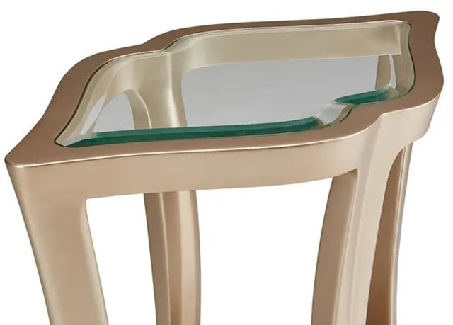 AICO Malibu Crest End Table w/Glass in Chardonnay - Bargain Furniture (Detroit, MI)