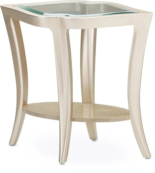 AICO Malibu Crest End Table w/Glass in Chardonnay - Bargain Furniture (Detroit, MI)