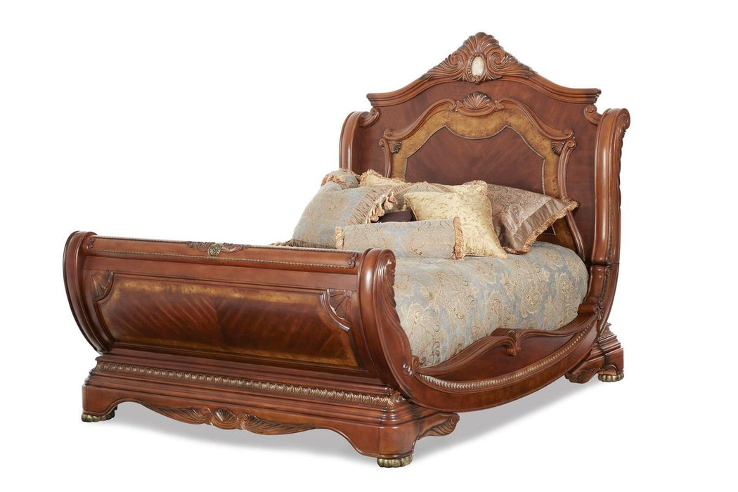 AICO Cortina King Sleigh Bed in Honey Walnut - Bargain Furniture (Detroit, MI)