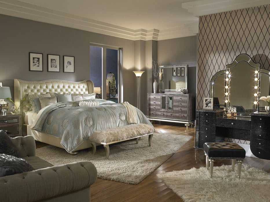 AICO Hollywood Swank Cal King Upholstered Platform Bed in Pearl - Bargain Furniture (Detroit, MI)