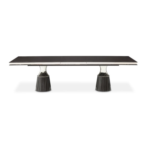 AICO Furniture Carmela Pedestal Dining Table in Glossy Charcoal Sand - Bargain Furniture (Detroit, MI)