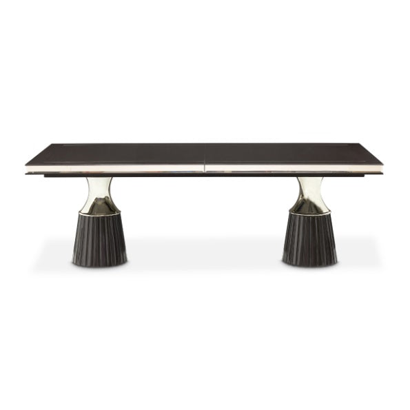 AICO Furniture Carmela Pedestal Dining Table in Glossy Charcoal Sand - Bargain Furniture (Detroit, MI)