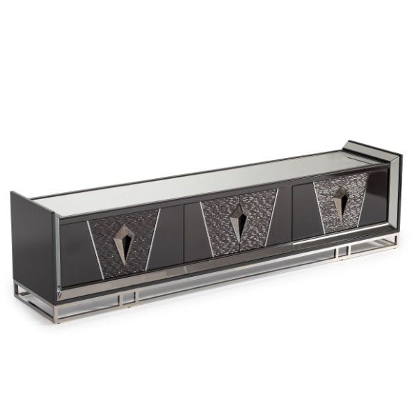 AICO Furniture Carmela Media Cabinet in Glossy Charcoal Sand - Bargain Furniture (Detroit, MI)