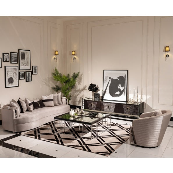 AICO Furniture Carmela Mansion Sofa Zinc in Silver - Bargain Furniture (Detroit, MI)
