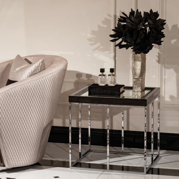 AICO Furniture Carmela End Table in Glossy Charcoal Sand - Bargain Furniture (Detroit, MI)