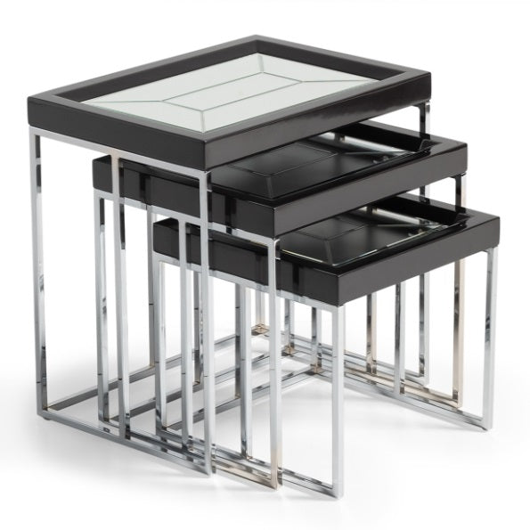 AICO Furniture Carmela Nesting Tables in Glossy Charcoal Sand - Bargain Furniture (Detroit, MI)