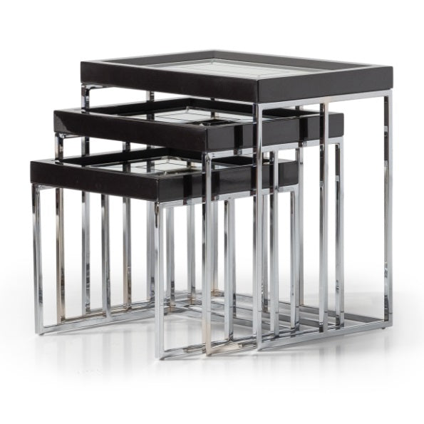 AICO Furniture Carmela Nesting Tables in Glossy Charcoal Sand - Bargain Furniture (Detroit, MI)