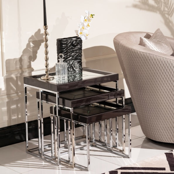 AICO Furniture Carmela Nesting Tables in Glossy Charcoal Sand - Bargain Furniture (Detroit, MI)