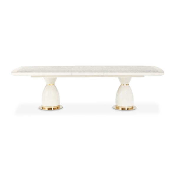 AICO Furniture Lisbon Double Pedestal Dining Table in Silken Matte Cream - Bargain Furniture (Detroit, MI)