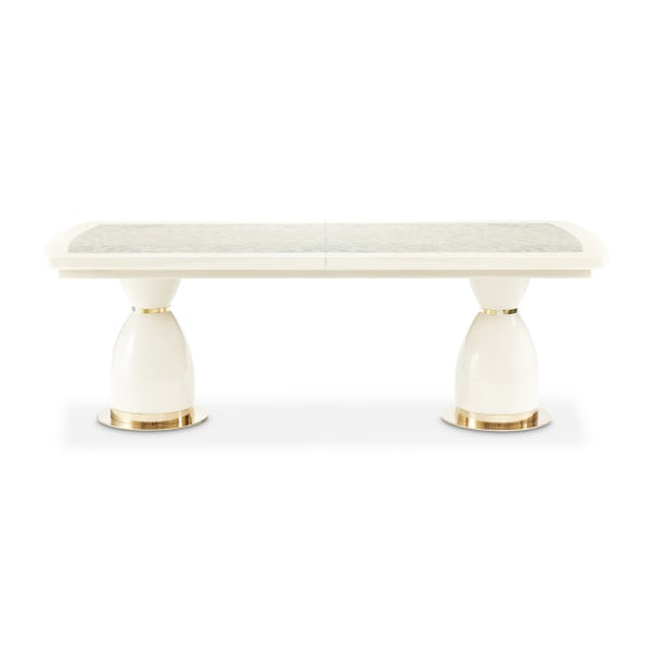 AICO Furniture Lisbon Double Pedestal Dining Table in Silken Matte Cream - Bargain Furniture (Detroit, MI)