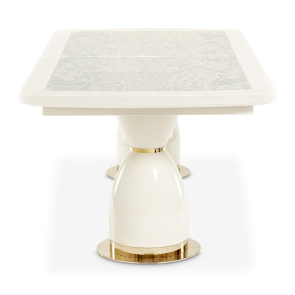 AICO Furniture Lisbon Double Pedestal Dining Table in Silken Matte Cream - Bargain Furniture (Detroit, MI)