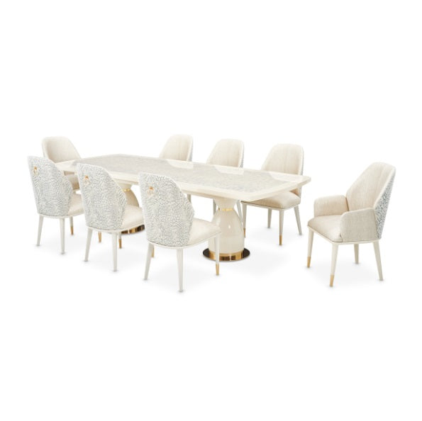 AICO Furniture Lisbon Double Pedestal Dining Table in Silken Matte Cream - Bargain Furniture (Detroit, MI)