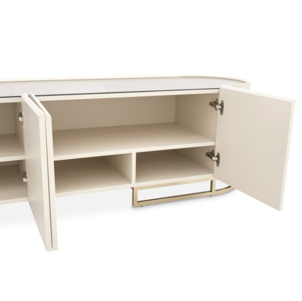 AICO Furniture Lisbon Media Cabinet in Silken Cream Bronze - Bargain Furniture (Detroit, MI)