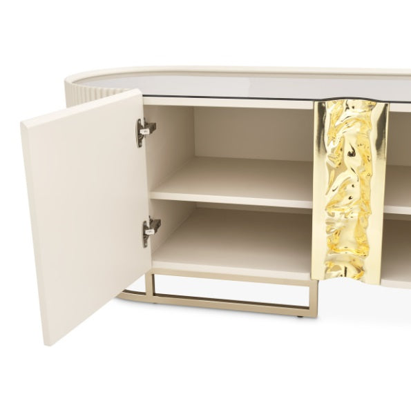 AICO Furniture Lisbon Media Cabinet in Silken Cream Bronze - Bargain Furniture (Detroit, MI)