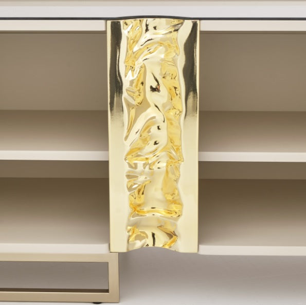 AICO Furniture Lisbon Media Cabinet in Silken Cream Bronze - Bargain Furniture (Detroit, MI)