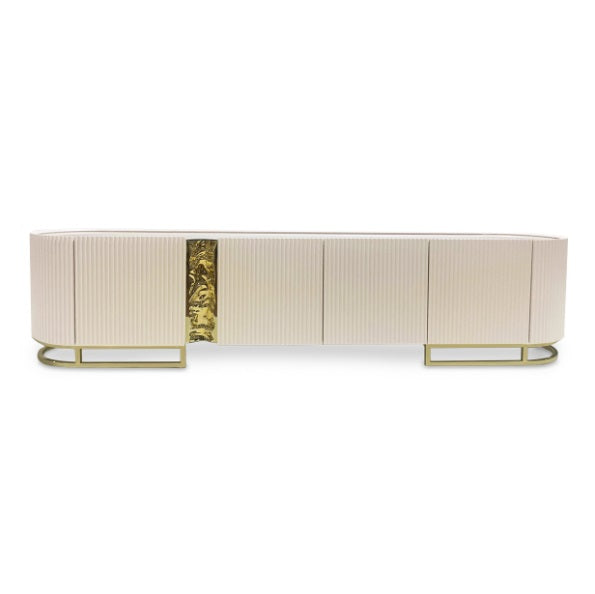 AICO Furniture Lisbon Media Cabinet in Silken Cream Bronze - Bargain Furniture (Detroit, MI)
