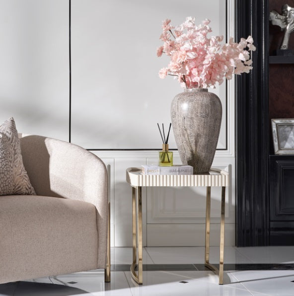 AICO Furniture Lisbon Side Table in Silken Matte Cream - Bargain Furniture (Detroit, MI)
