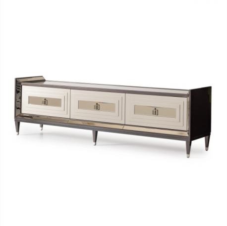 AICO Lousanne Media Cabinet in Glossy Mocha Sand - Bargain Furniture (Detroit, MI)