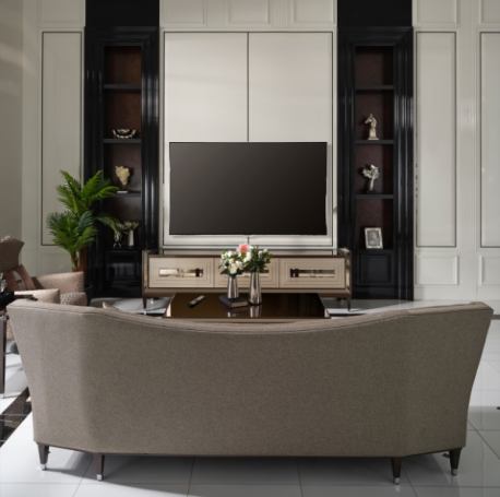 AICO Lousanne Media Cabinet in Glossy Mocha Sand - Bargain Furniture (Detroit, MI)