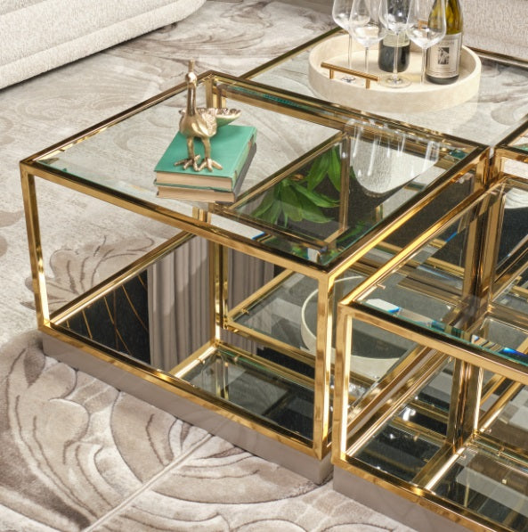 AICO Furniture Savannah Breeze 2pc Small Cocktail Table in Bright Gold - Bargain Furniture (Detroit, MI)