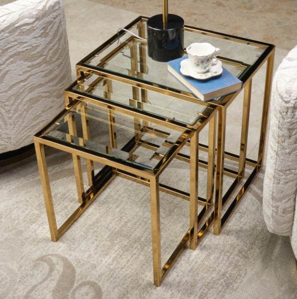 AICO Furniture Savannah Breeze 3pc Nesting Tables Set in Bright Gold - Bargain Furniture (Detroit, MI)