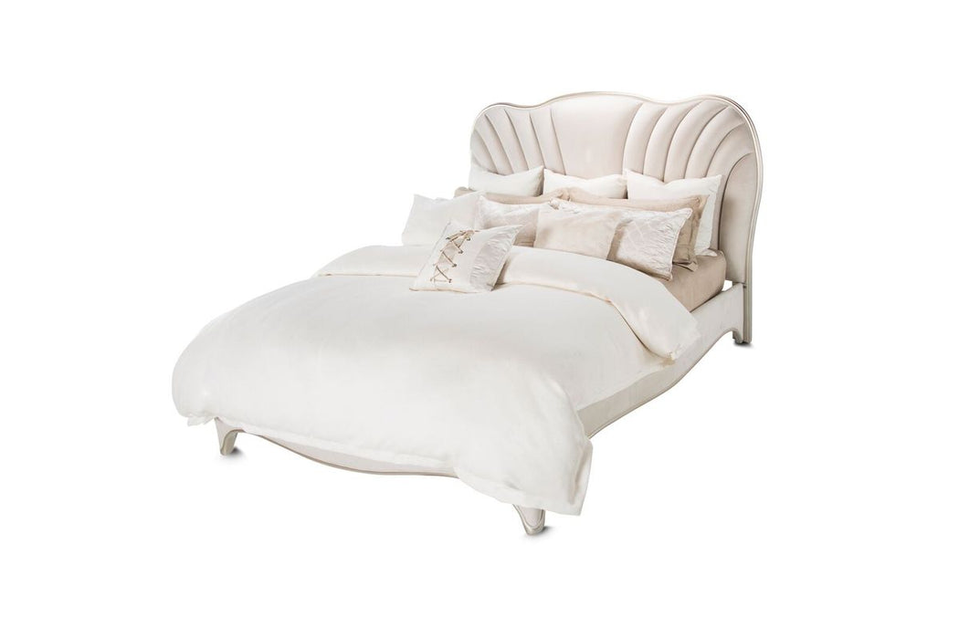 AICO London Place King Upholstered Panel Bed in Creamy Pearl - Bargain Furniture (Detroit, MI)
