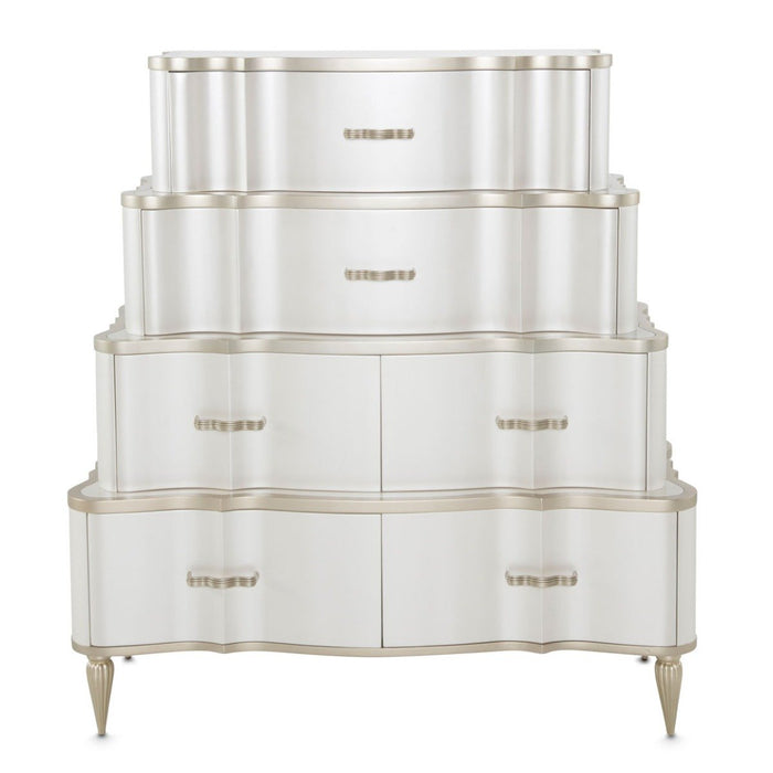 AICO London Place Tiered 6-Drawer Chest in Creamy Pearl - Bargain Furniture (Detroit, MI)