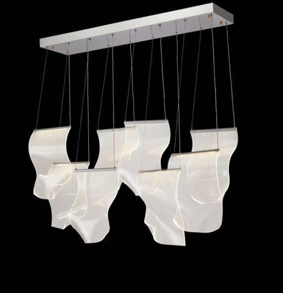 AICO Furniture Lighting Sheer Waves 8 Light Rectangular LED Chandelier with Gold Accent/Chrome - Bargain Furniture (Detroit, MI)