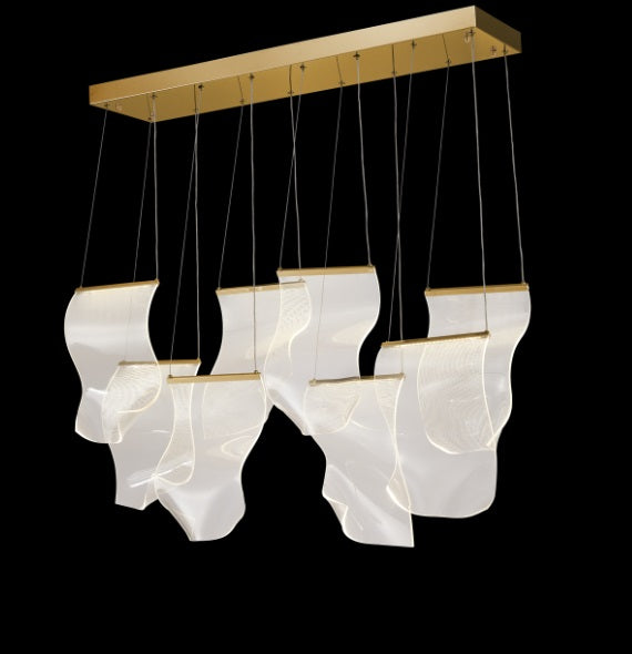 AICO Furniture Lighting Sheer Waves 8 Light Rectangular LED Chandelier in Champagne - Bargain Furniture (Detroit, MI)