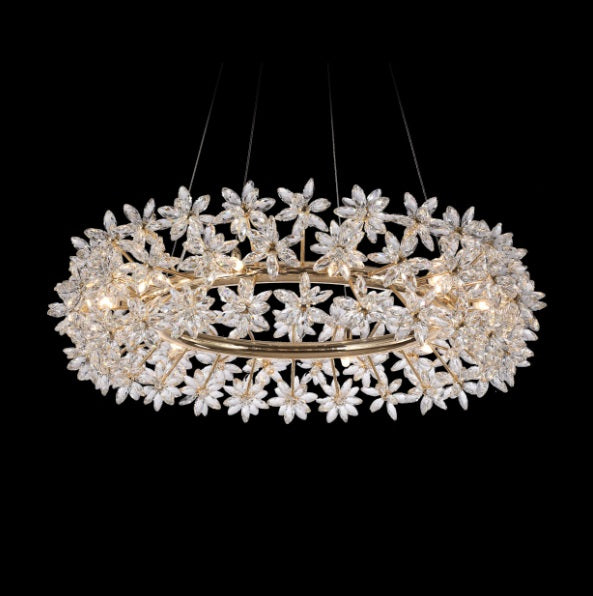 AICO Furniture Lighting Bouquet 12 Light Oblong Chandelier in Gold - Bargain Furniture (Detroit, MI)
