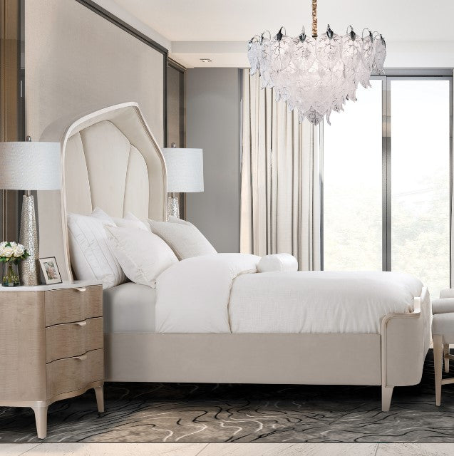 AICO Malibu Crest Queen Curved Panel Bed in Chardonnay - Bargain Furniture (Detroit, MI)