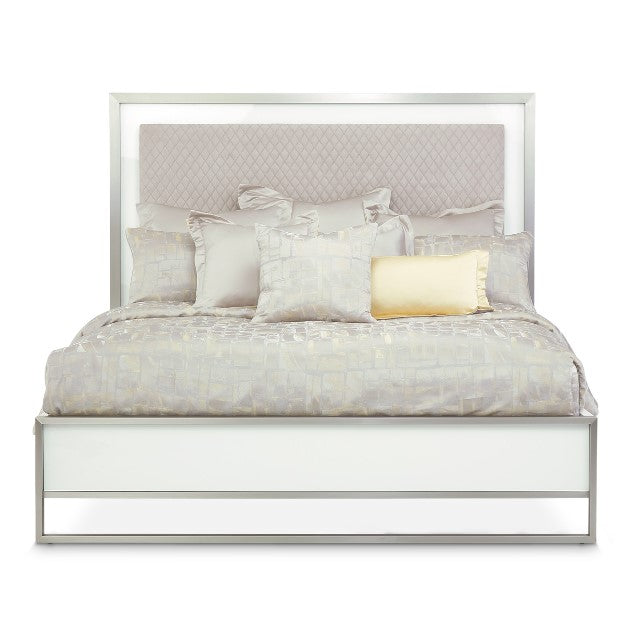AICO Marquee Cal King Panel Bed in Cloud White - Bargain Furniture (Detroit, MI)