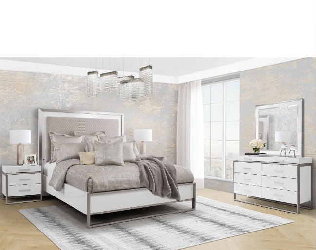AICO Marquee Eastern King Panel Bed in Cloud White - Bargain Furniture (Detroit, MI)