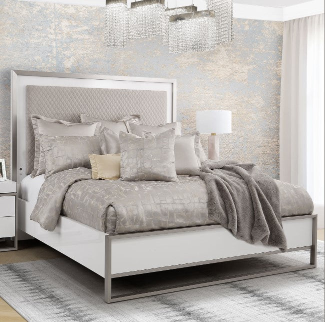 AICO Marquee Eastern King Panel Bed in Cloud White - Bargain Furniture (Detroit, MI)