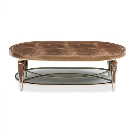 AICO Villa Cherie Oval Cocktail Table in Hazelnut - Bargain Furniture (Detroit, MI)