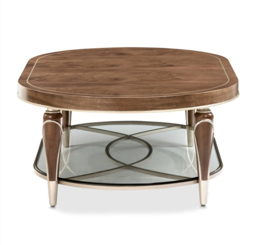 AICO Villa Cherie Oval Cocktail Table in Hazelnut - Bargain Furniture (Detroit, MI)