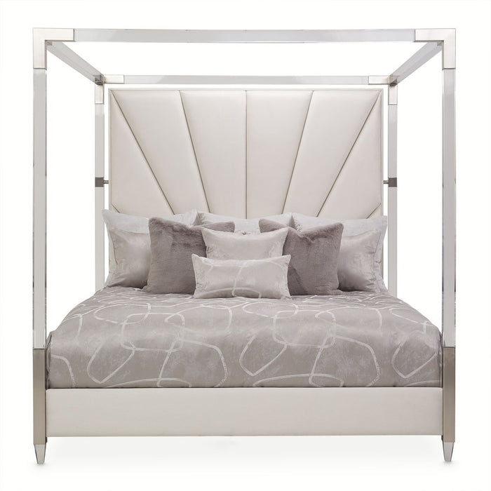 AICO Penthouse King Canopy Channel Tufted Upholstered Bed in Ash Gray - Bargain Furniture (Detroit, MI)