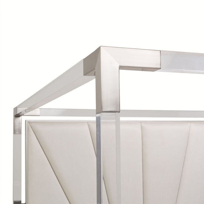 AICO Penthouse/Lanterna King Canopy Channel Tufted Upholstered Bed in Silver Mist - Bargain Furniture (Detroit, MI)